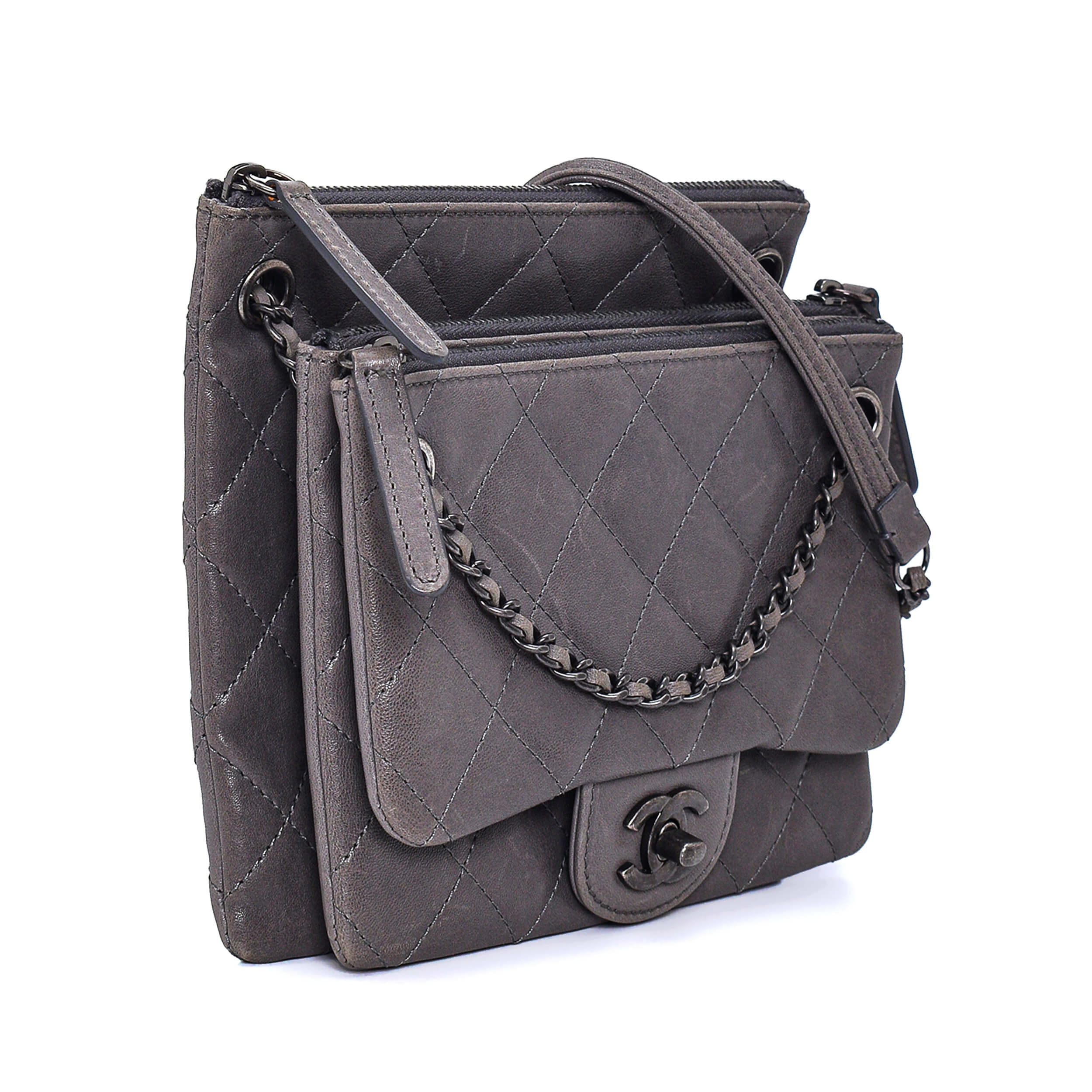 Chanel - Grey Calfskin Quilted Leather Pocket Bag